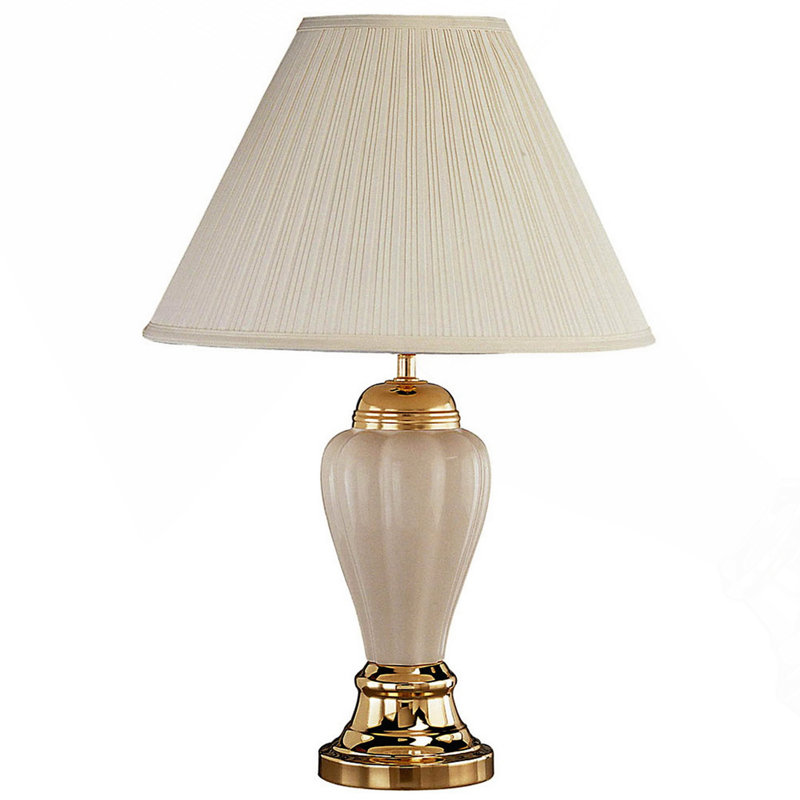 Lampe de table haute 27 po en céramique, en forme d'urne avec finition ivoire, abat-jour en lin, Beige, Beige/or