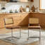 Ensemble de 2 chaises de salle à manger de style Mid-Century moderne, accent de lin avec dossier en canne naturelle et base en acier inoxydable chromé, conception inspirée Breuer