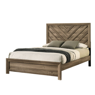 Contemporary Style King Bed With Brown And - Headboard, Warm Wood Finish Style,