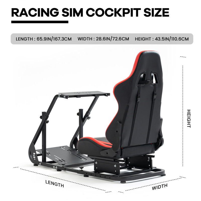 Anman Racing Simulator Cockpit Stand with red Racing Chair fit Logitech G29 G920 G923 Thrustmaster, Red
