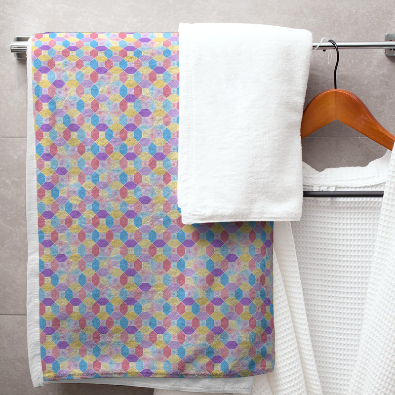 Serviette de bain vitrail, Rose/bleu/jaune