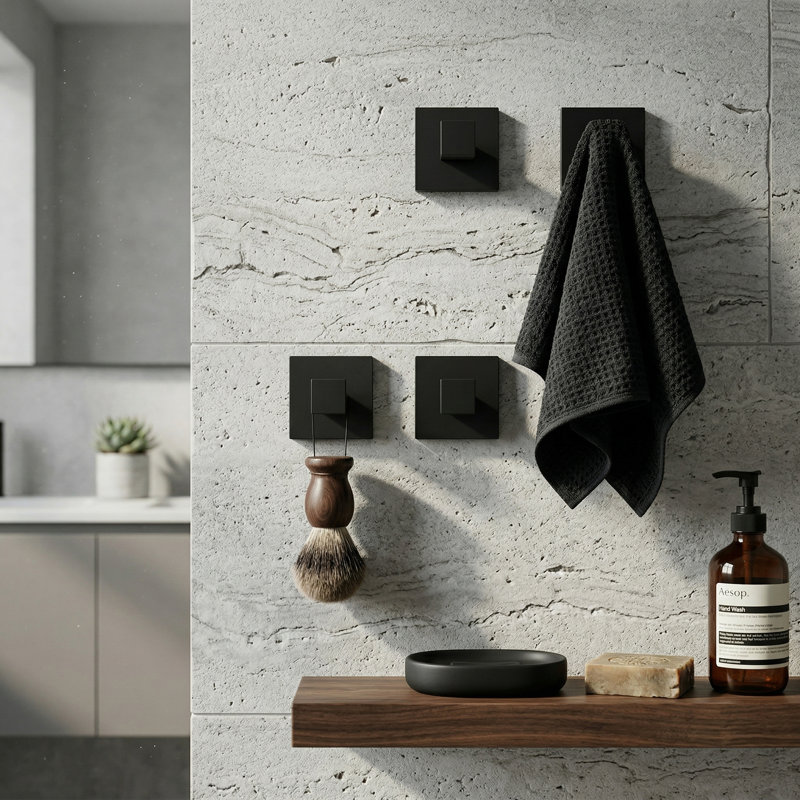 Crochets à serviettes muraux pour salle de bain, Noir mat, 2