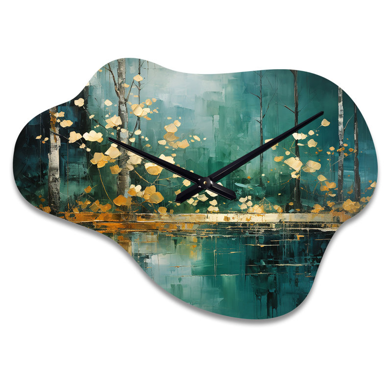 Horloge murale Bold Forest Emerald Canopy II - Forest Cloud, horloge asymétrique dorée, Petit