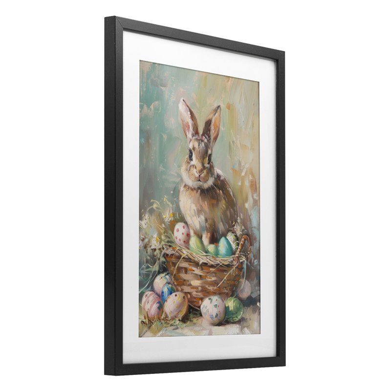 Printemps, panier de lapin de Pâques, reproduction encadrée sous verre, design par LSR Design Studio, H 20 po x l 14 po