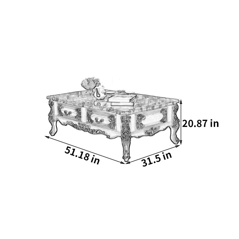 Table basse European Vintage, H 20,87 po x L 51,18 po x l 31,5 po