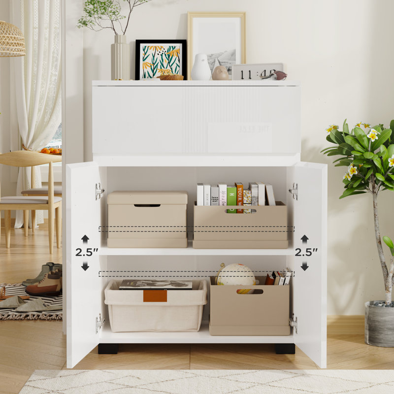 Modern High-Gloss Sideboard Buffet Cabinet, Stylish Kitchen Storage Cabinet With Drawer & Adjustable Shelf, Sleek Coffee Bar Station For Dining Room