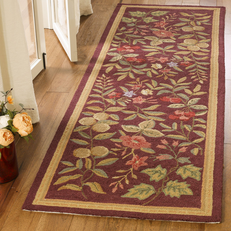 Tapis floral en laine crocheté à la main Bick, Tapis de couloir 2 pi 6 po x 8 pi