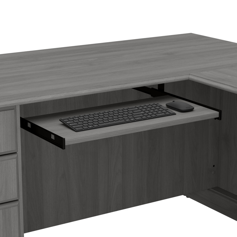 Ensemble de bureau d'ordinateur en L 3 pièces Saratoga, Gris moderne