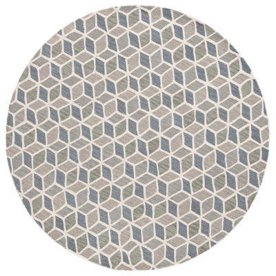 Ebony Hand Tufted Wool/Cotton Geometric Rug in Ivory/Grey