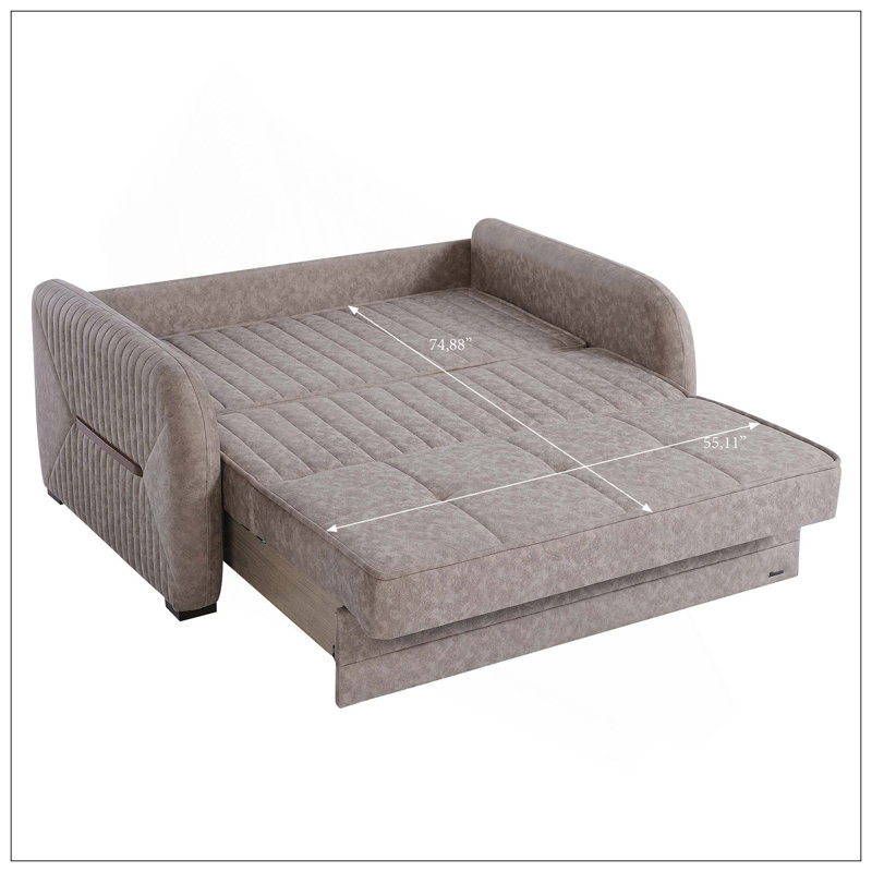 Causeuse convertible rembourrée avec rangement, Tissu beige