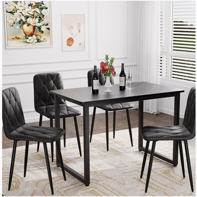 Dining Chairs Set of 4, Modern Kitchen Dining Room Chairs, PU Dining Chair Upholstered Cushion Seat and Sturdy Metal Legs