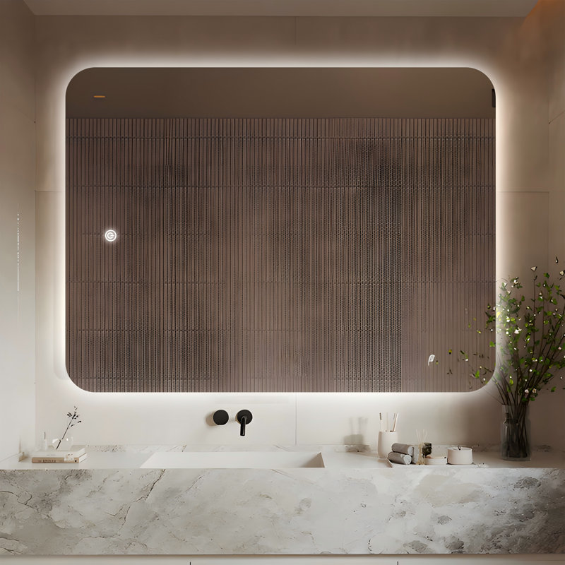 Backlit Tempered Glass Led Bathroom Mirror, Tri-Color Temperature Adjustable Brightness, UR Approved And LTL Professional Certified