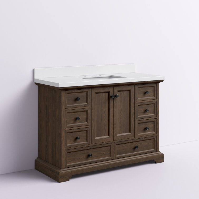 Elmmanual 48 W Solid Wood Bath Vanity with Stain-Resistant Carrera White Quartz Top and Single Sink Rosdorf Park Base Finish: Titanium Gray