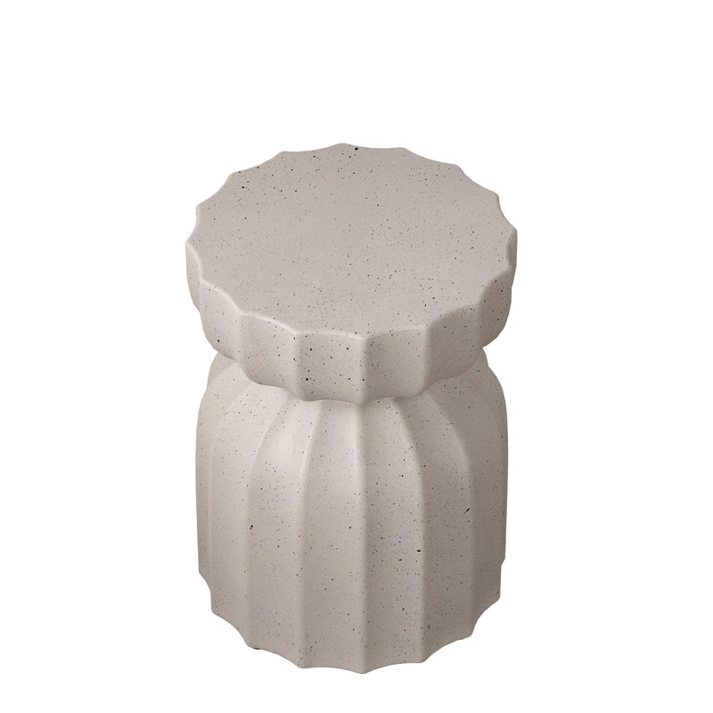 13" Waterproof 2pc White Cement Coffee And Side Table , Suitable For Patio, Garden, Balcony Living Room, No Assembly, Design