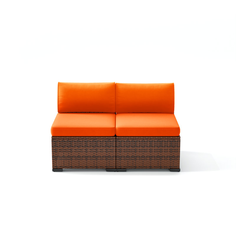 Yentin 24" Outdoor Wicker Patio Armless Modular Chair With Cushion  (Set of 2), Orange