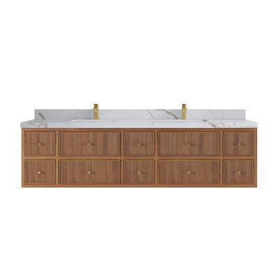Sonoma Floating Teak 84'' Double Bathroom Vanity with Top