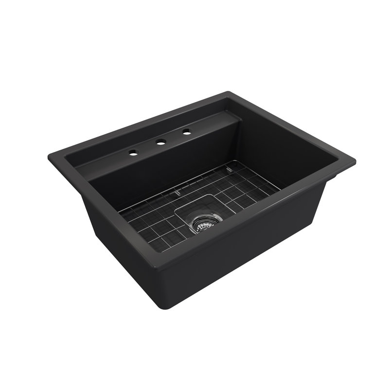 Baveno 27 in. L Dual Mount Single Basin Kitchen Sink, 3 hole, Matte Dark Gray