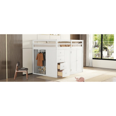 Space-saving Full Loft Bed Wood Modern Bedroom