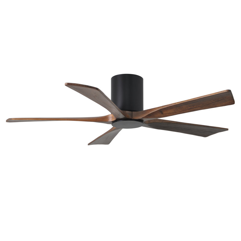 Irene Flushmount Light Kit 5 Blade LED Ceiling Fan, Matte Black, 52", Walnut Tone