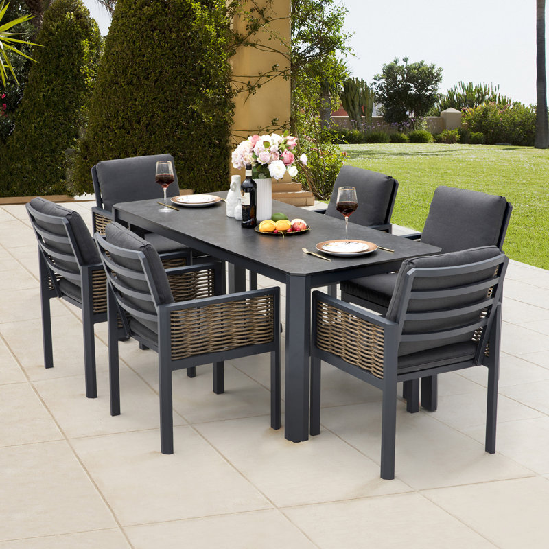 Ensemble de salle à manger d'extérieur en aluminium 7 pièces pour patio Patio Time
