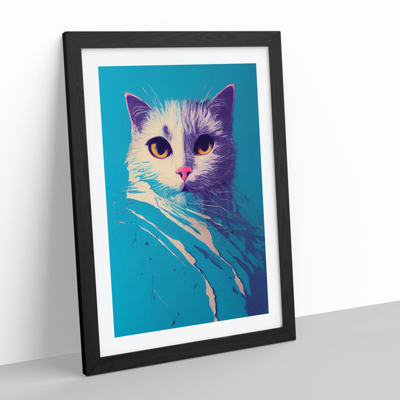 Smudged Cat - Single Picture Frame Print, 64cm H x 46cm W x 2cm D, Black