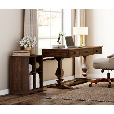 60-Inch Vintage Style Home Office Desk With 2 Storage End Tables With Open Shelving