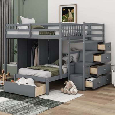 Full Over Twin Bunk Bed With Wardrobe, Drawers
