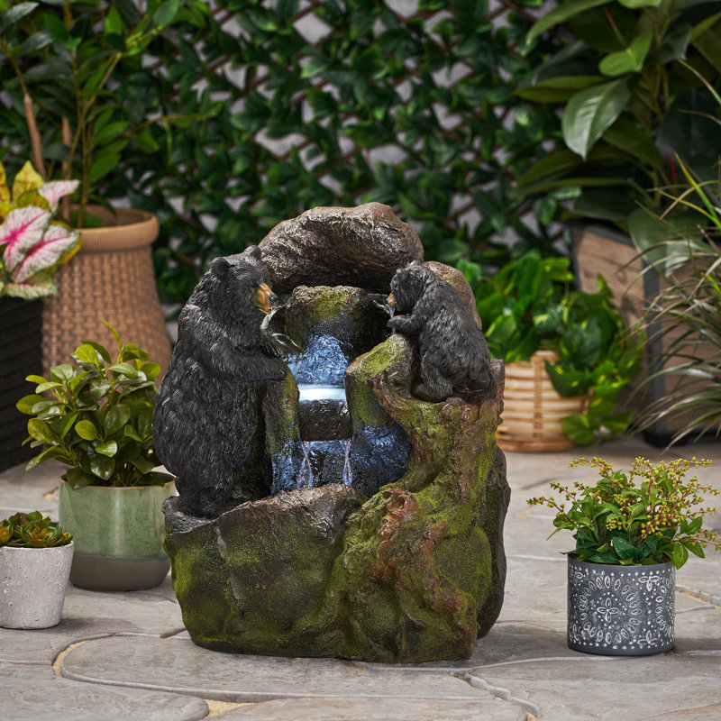 23.75" High Hand Crafted Weather Resistant Floor Fountain, Moss + Black