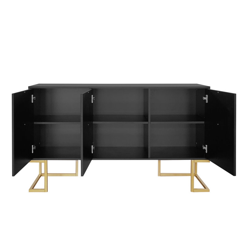 Buffet Sideboard With 3 Doors And Mental Legs, Black