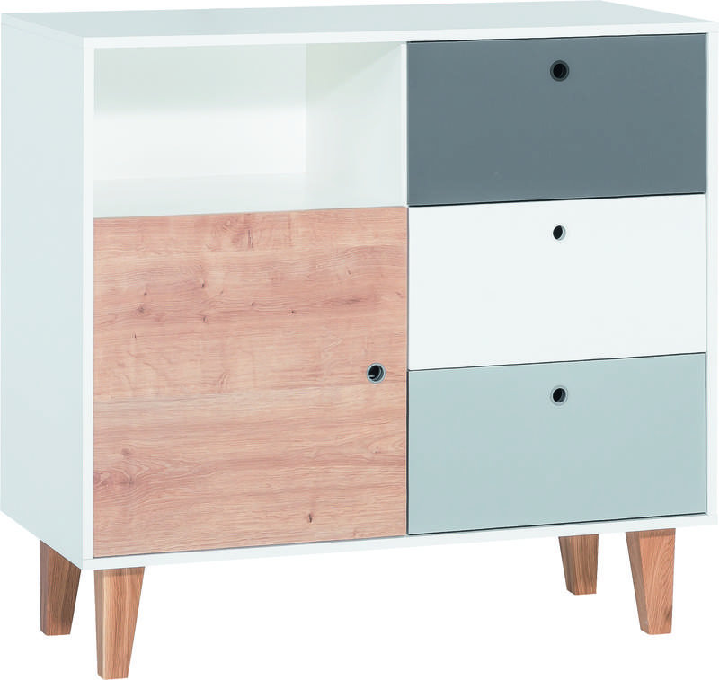 Aleana Solid Wood 103.5cm W 3 - Drawer Chest of Drawers, White/Grey/Dark Grey/Oak