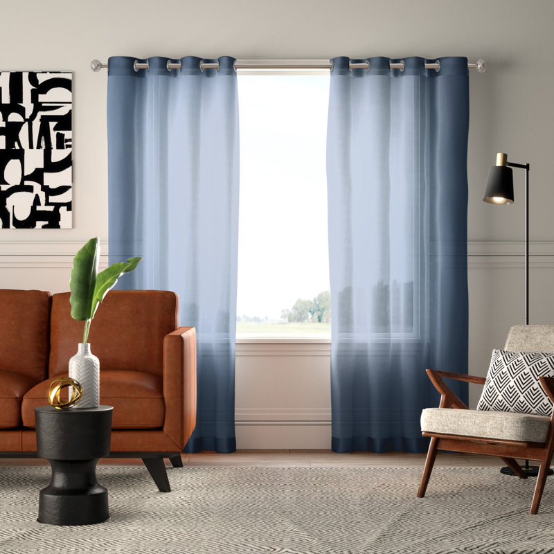 Carmille Semi-Sheer Grommet Curtain Panels, 54" W x 84" L, Navy Blue