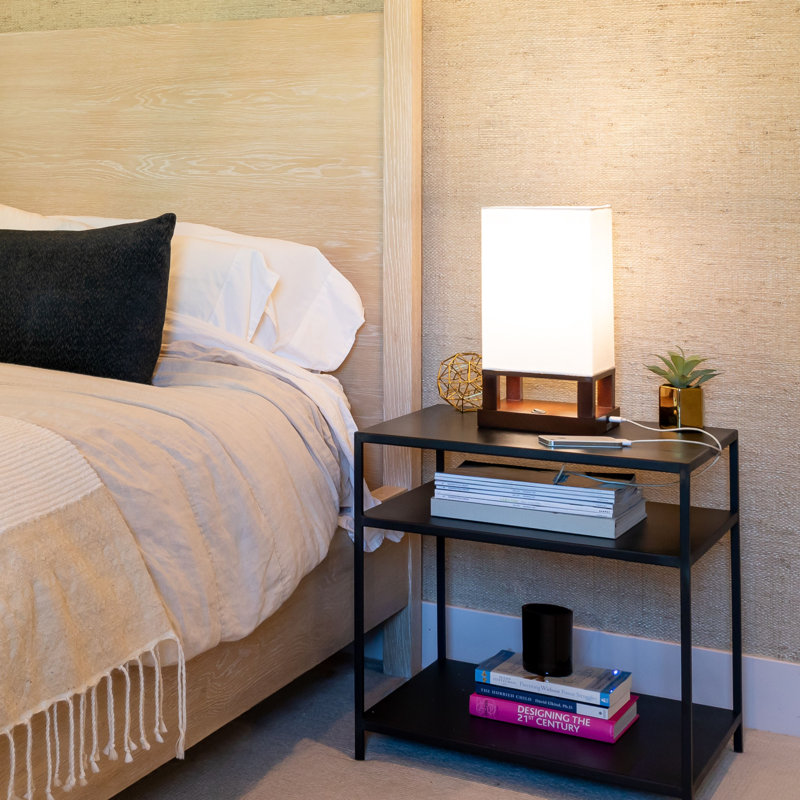 Maxwell 14 in. LED Bedside Table Lamp with Fabric Square Shade Bundle (Set of 2), 2700K, Brown