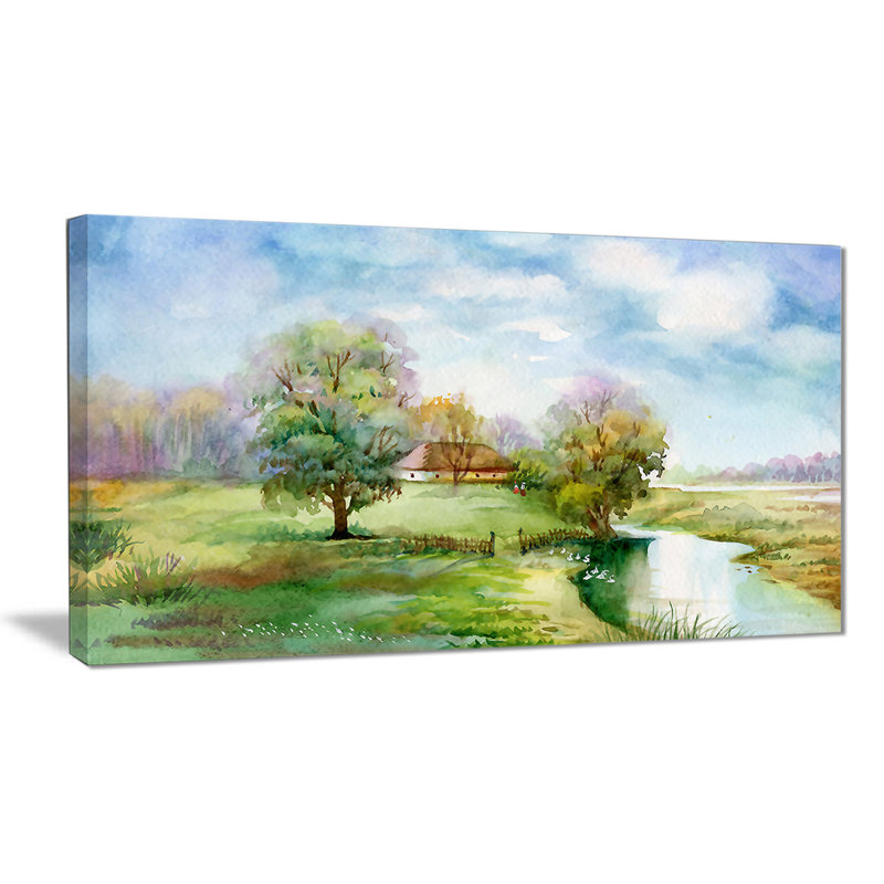 «Village Life Landscape», reproduction sur toile tendue, H 16 po x l 32 po