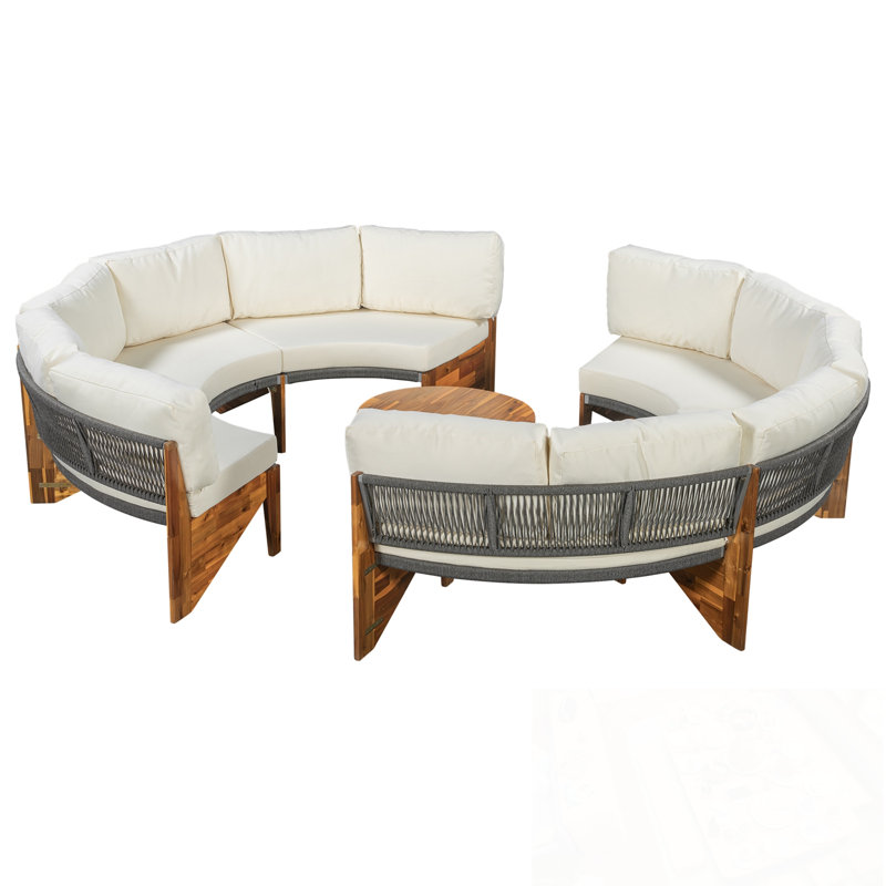 Ensemble de canapés d'extérieur 3 pièces avec 2 canapés demi-cercle et une table basse, Beige