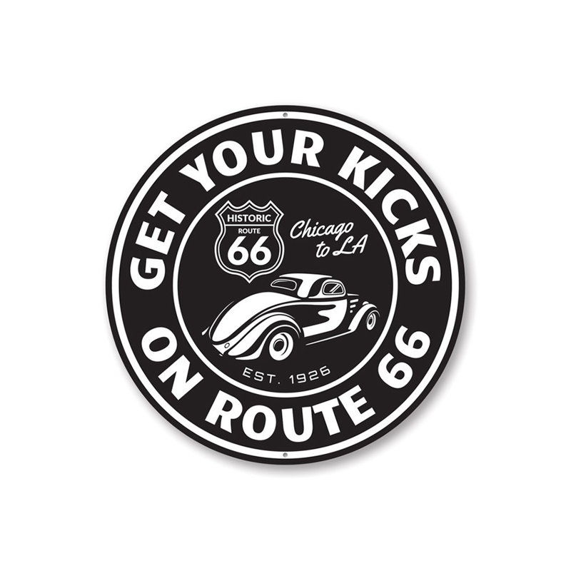 Panneau «Get Your Kicks On Route 66 Novelty» en aluminium, H 12 po x l 12 po x P 0,04 po