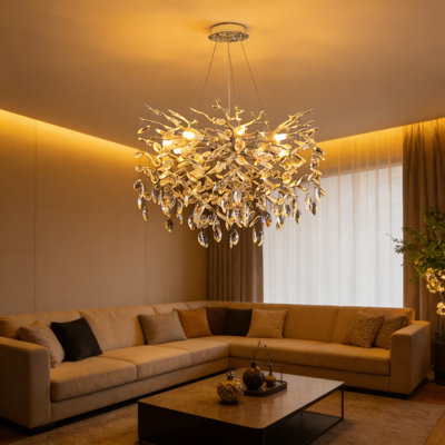 Modern Crystal Branch Chandelier, Art Deco Raindrop Pendant Light With Adjustable Height, 6-Light Luxury Fixture For Dining Room, Living Room, Bedroom