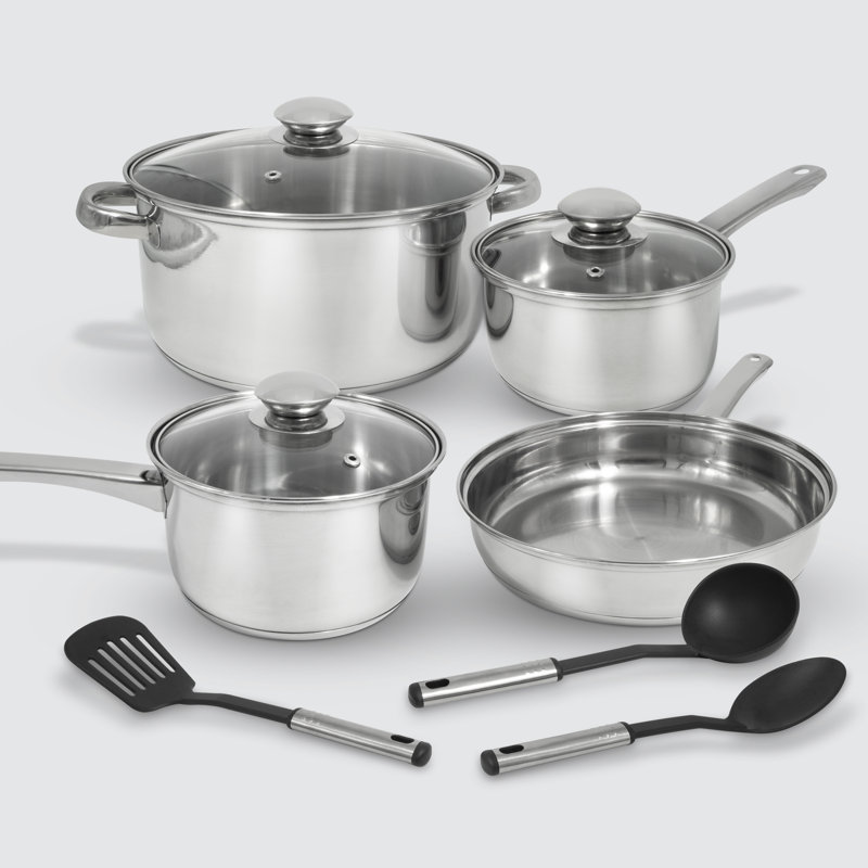 10-Piece Stainless Steel Non-Stick Cookware Set with Tools