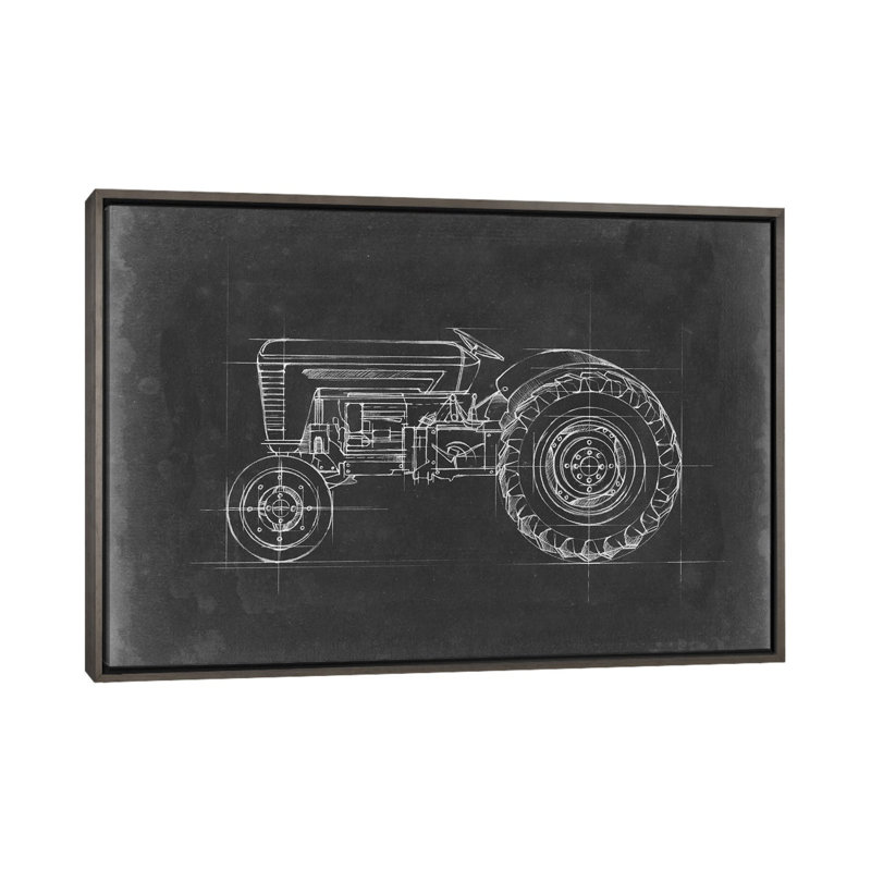 «Tractor Blueprint I» par Ethan Harper - reproduction d'art, H 26 po x l 40 po x 1,5 po, Toile avec cadre gris foncé