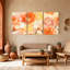 Plantes et fleurs, aquarelle florale, orange, rose, jaune, ensemble de 3 impressions sur toile-151636591