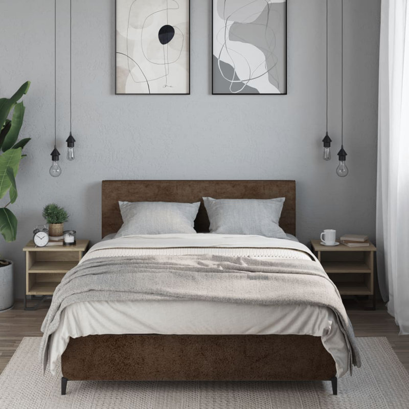 Alliyah 40cm W Metal Bedside Table, Sonoma Oak 