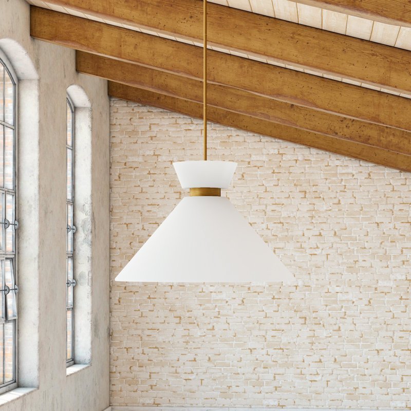 Luminaire suspendu conique à 1 lumière Rafaella, Or brossé, H 9 po x l 14,125 po x P 14,125 po