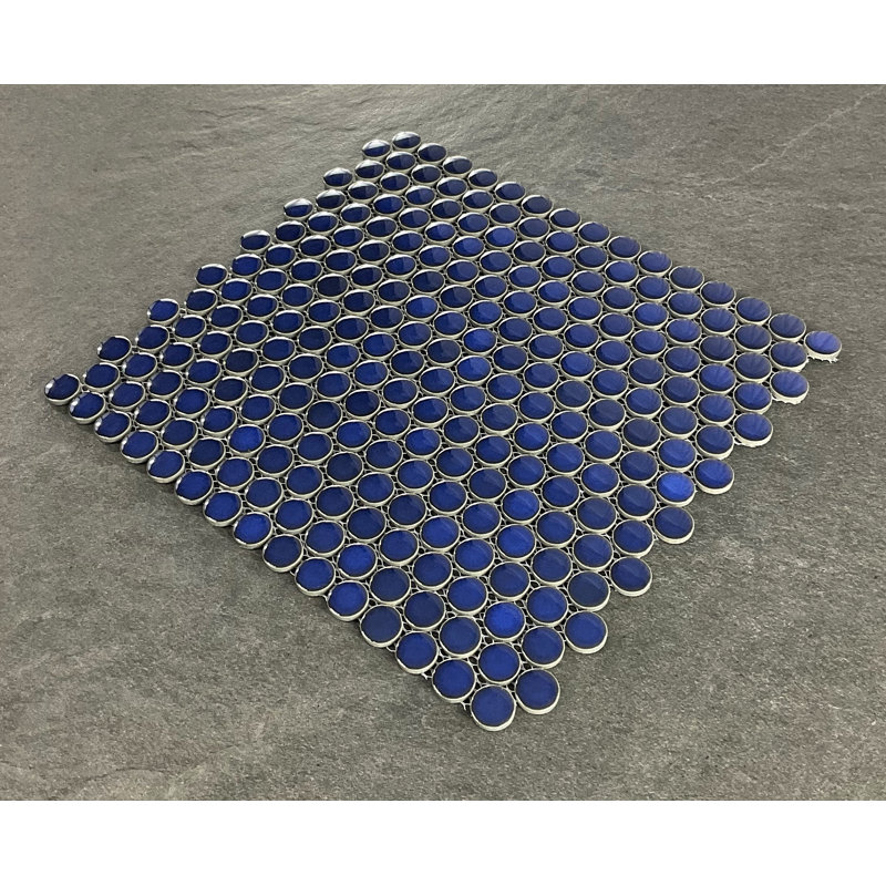 0.75" x 0.75" Porcelain Penny Round Mosaic Wall & Floor Tile, Cobalt Blue