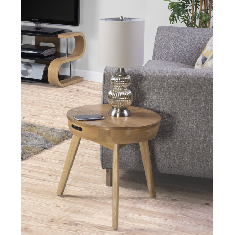 Yoakum End Table with Built-In Outlets, Oak
