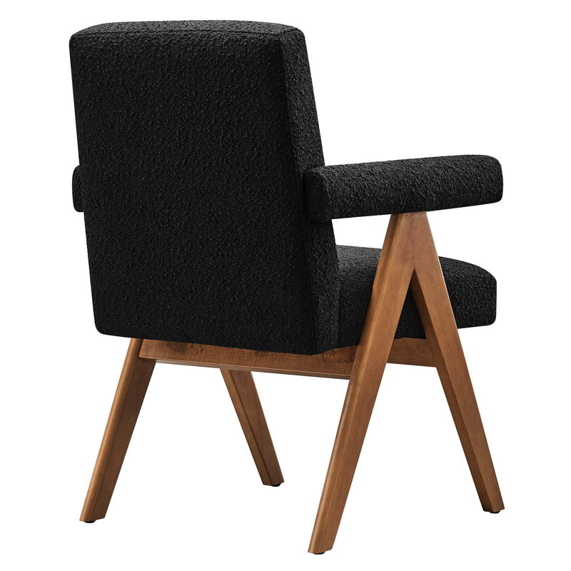 Modway Lyra Fabric Arm Chair Dining Chair, Black Boucle