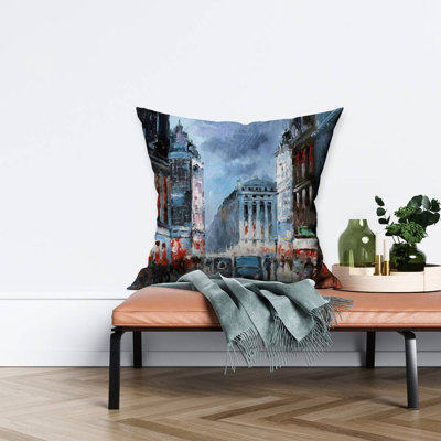 Abstract red and blue city - 20"x20" Throw pillow - Poly twill - Print on demand