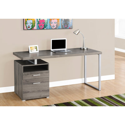 Taupe Brown Laminate Computer Desk - 60" For Home Office, With Grey Metal Frame And Storage Drawers 60"l Modern Office Environment: Laminate, Metal, Closed Storage, Reversible Left Right Setup