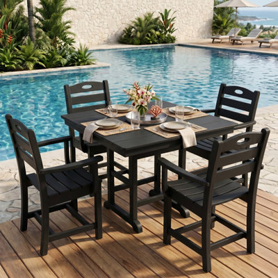 Ensemble repas d'extérieur 5 pièces avec table carrée, trou pour parasol et 4 fauteuils