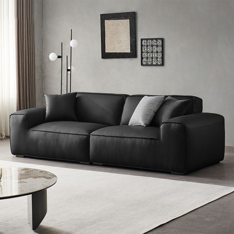 Causeuse-coussin modulable noire en cuir véritable, Noir