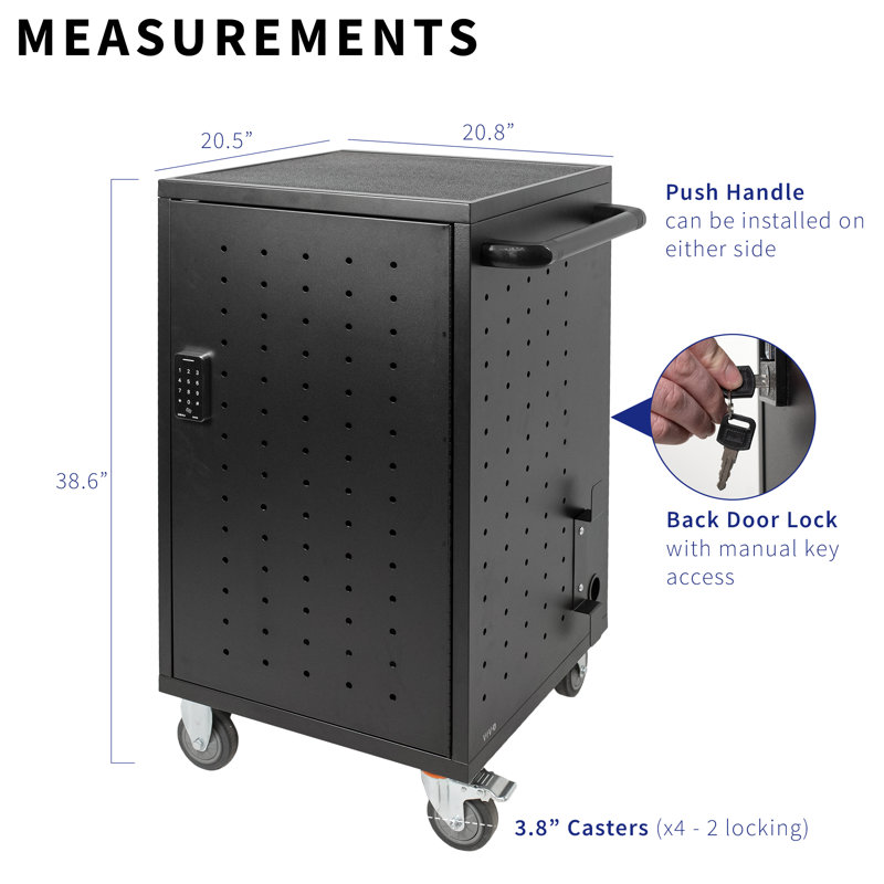 Black Steel 30-Bay Laptop and Tablet Charging Station Cart with Keypad Lock