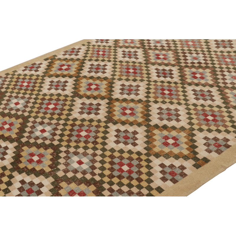 Vintage Turkish Rug, Beige And Brown With Diamond Geometric Pattern – Rug & Kilim